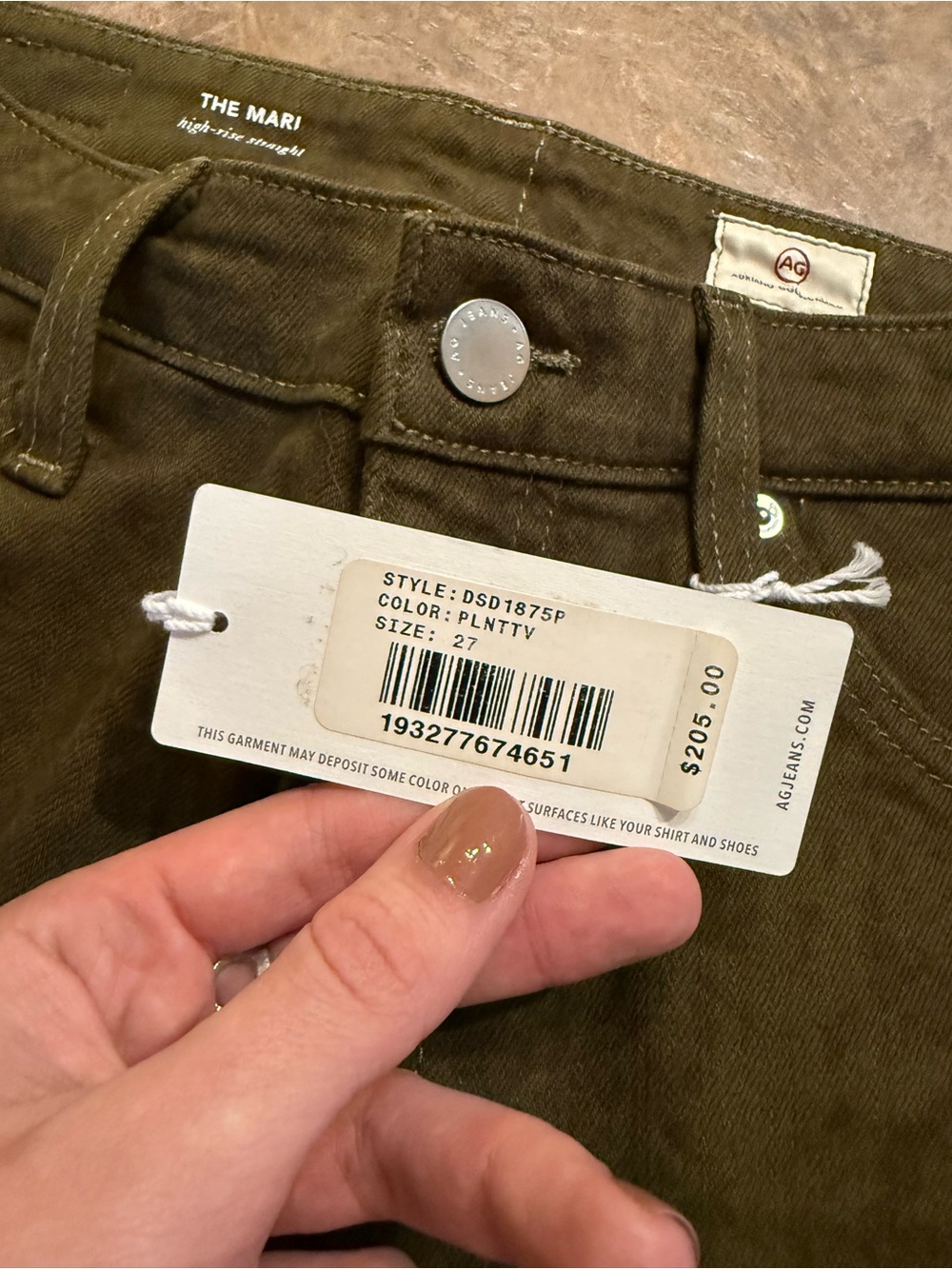ADRIANO GOLDSCHMIED Olive Green Snake-Print Straight Leg Jeans - Women’s 27